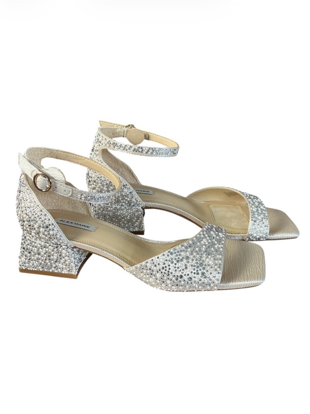 Alex Marie Ellise Rhinestone Pearl Embellished Silver Dress Sandals Heeled 7M